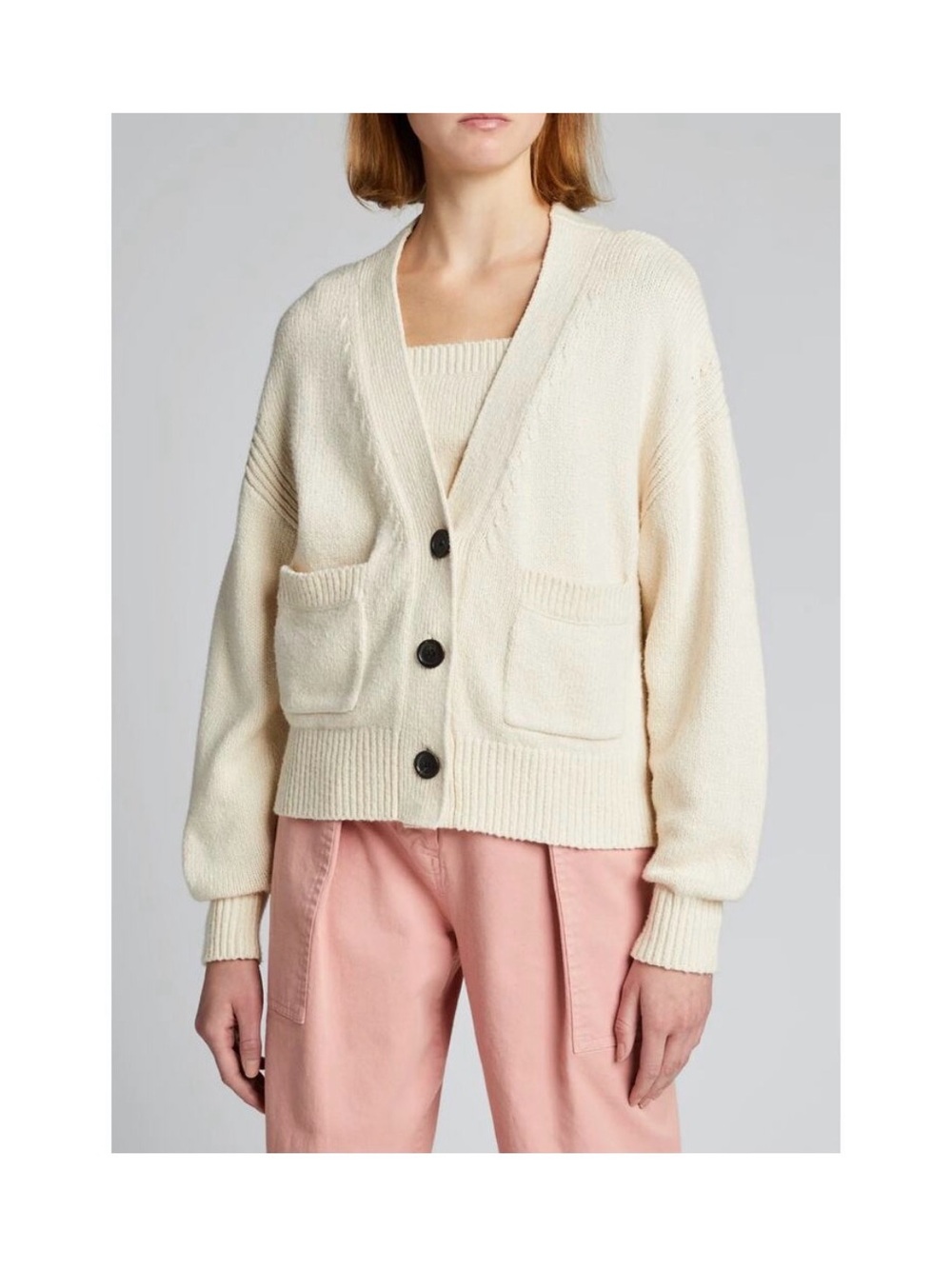 A.L.C Vincent Cotton & Cashmere Blend Cream V-Neck Button Front Cardigan Sweater